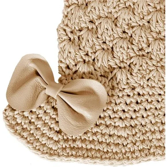 Women Winter Crochet Bucket Hat Bow Khaki
